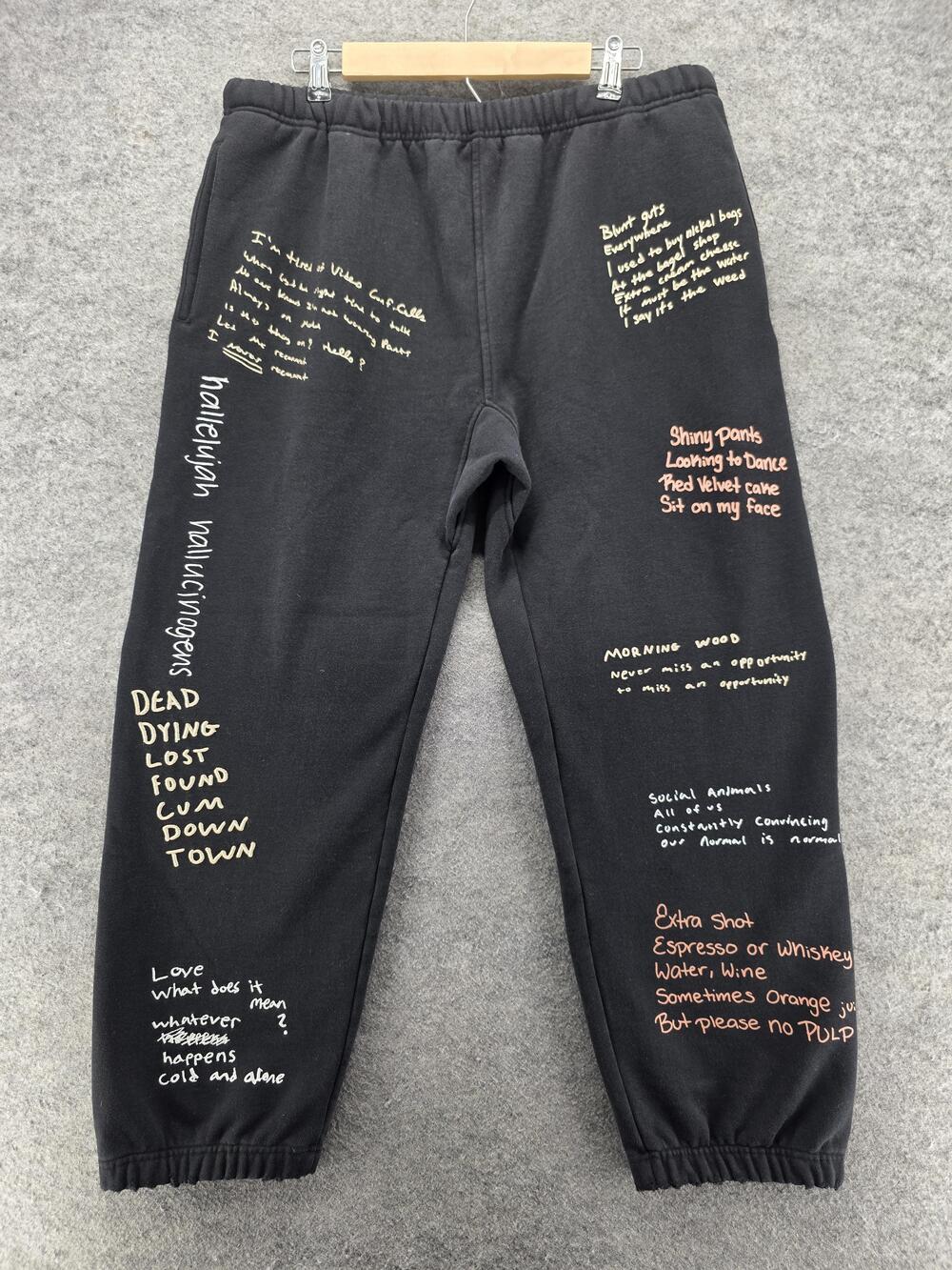 Pleasures Pants Mens 2XL Black Sweatpants Graphic Fleece Elastic Waist Pockets